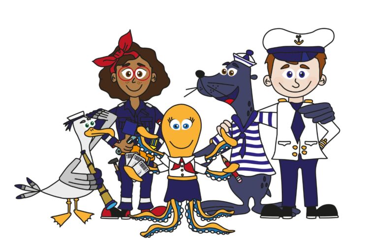 Westerschelde Ferry Club met Stuurman Plume, Machinist Kee, Maatje van de kaartjes, Matroos Babbelaar en Kapitein Ferry.